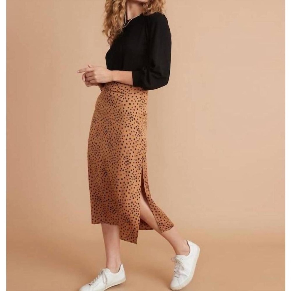 Marine Layer Brown Polka Dot Midi Skirt